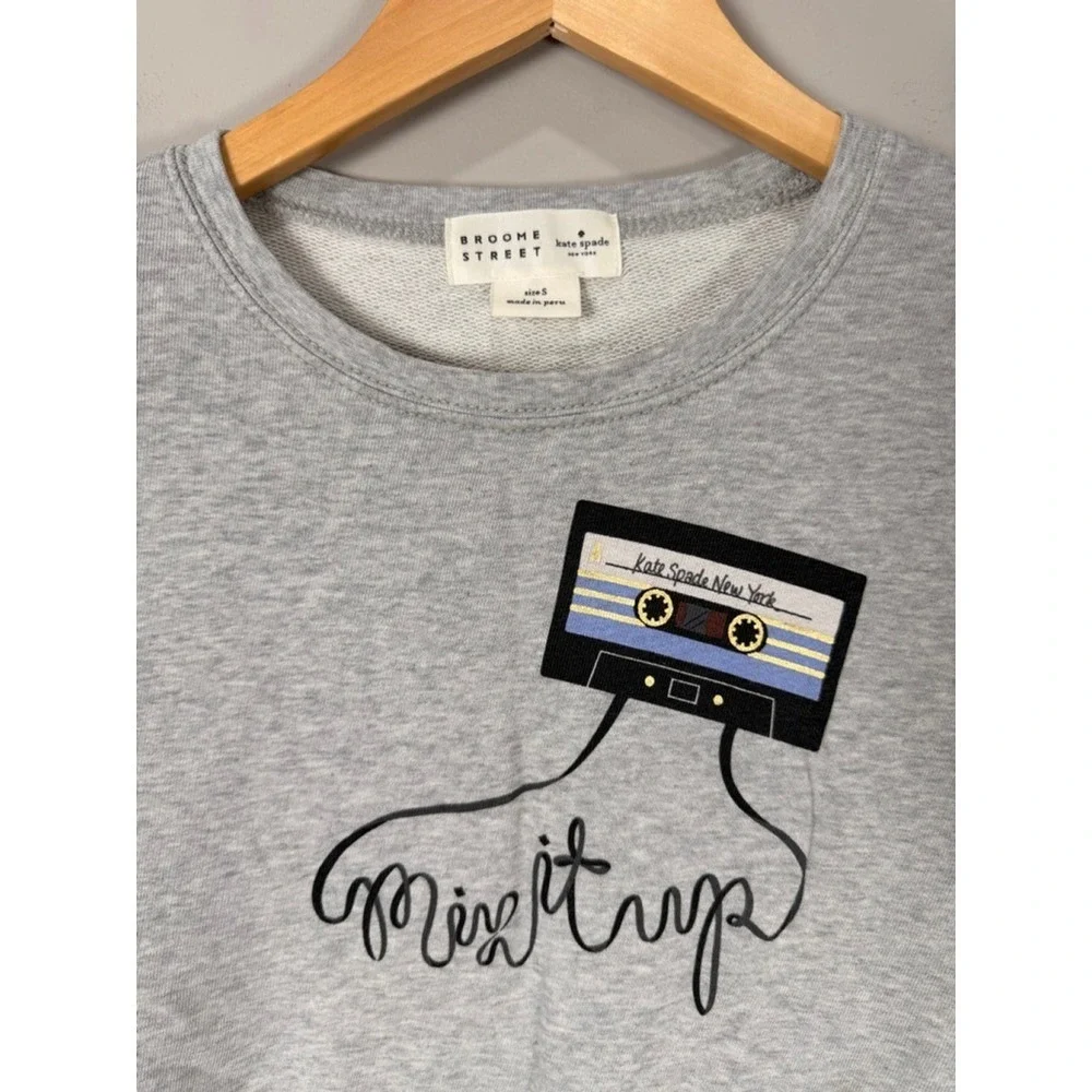 Kate Spade New York Broome Street Cassette Tape Mix It Up Sweatshirt Gray Size S - Picture 2 of 9